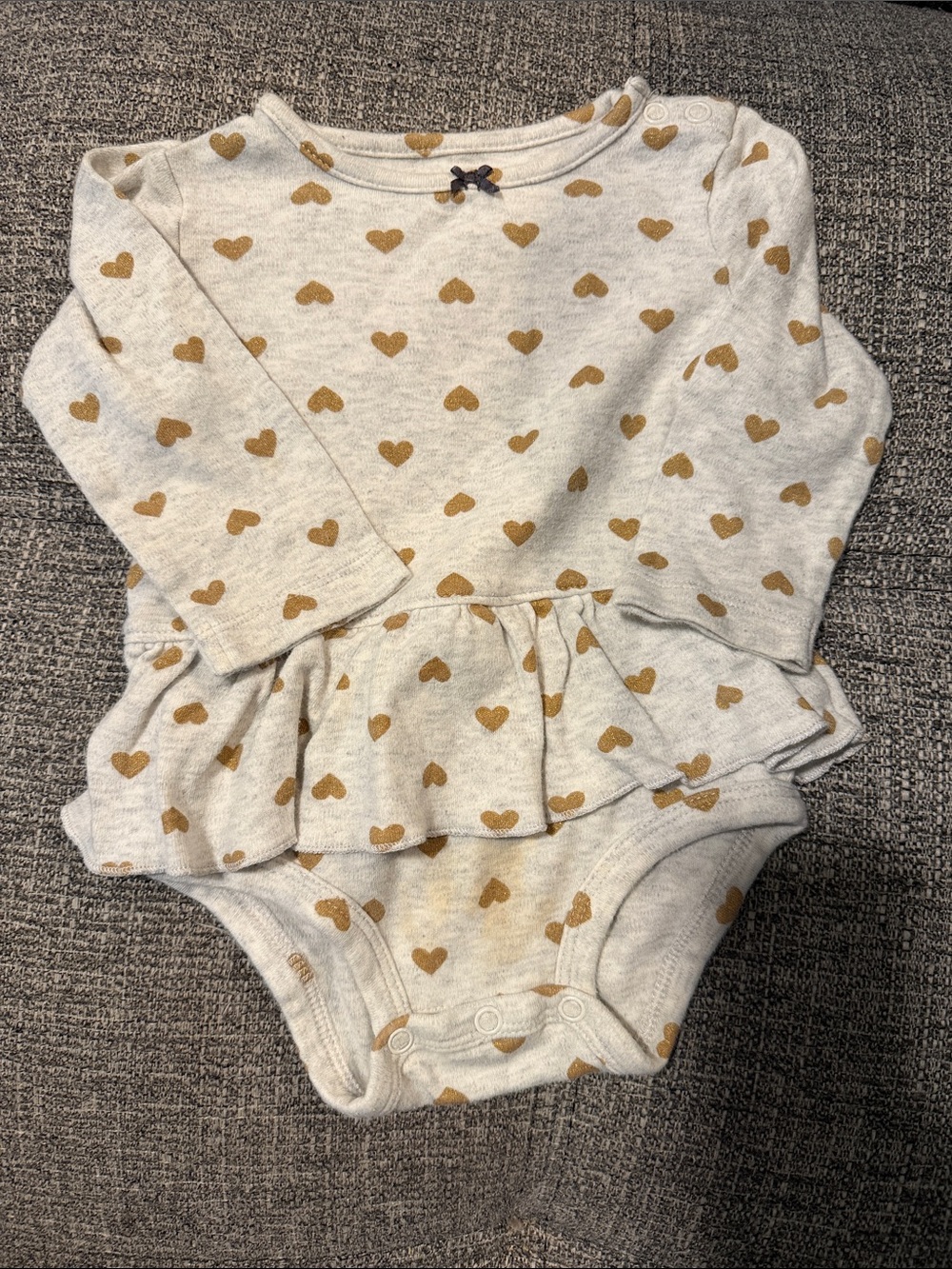 Carter's Grey Long Sleeve Onesie Dress with Gold Heart Print
